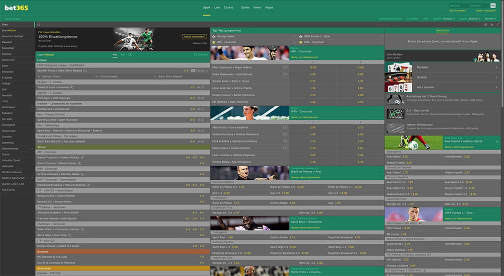 Homepage von Bet365