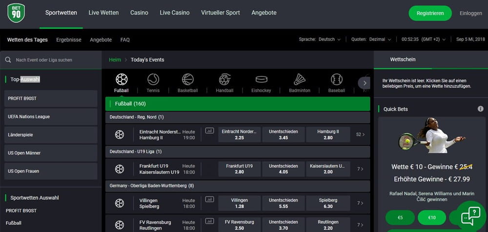 Wettangebot von Bet90