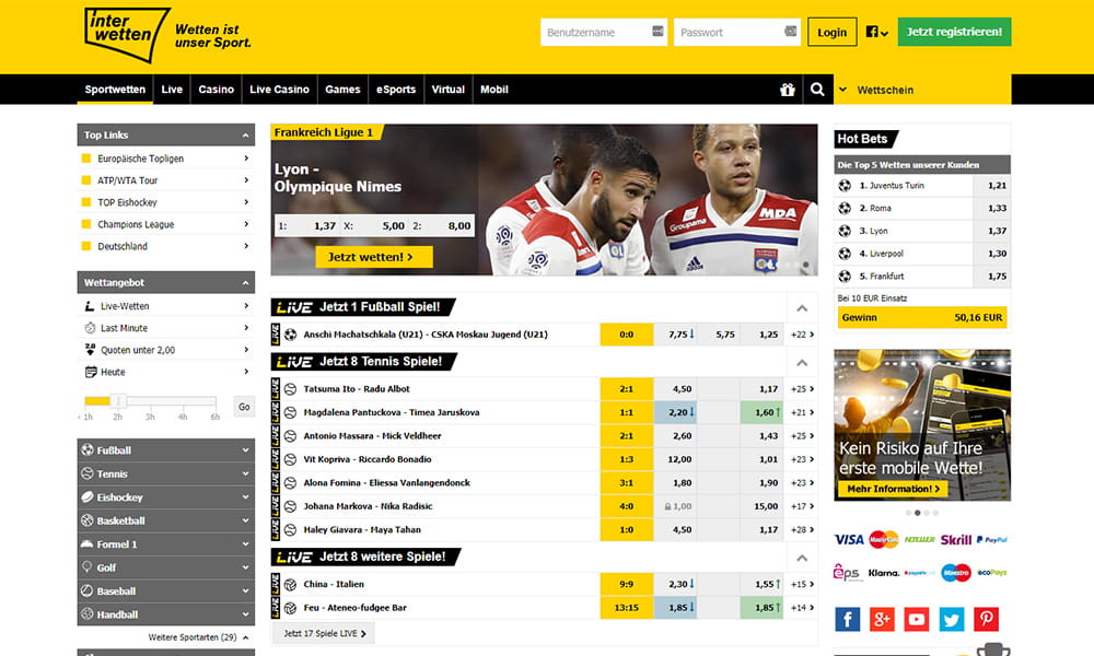 Homepage von Interwetten