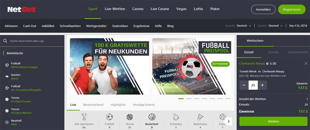 Homepage von NetBet