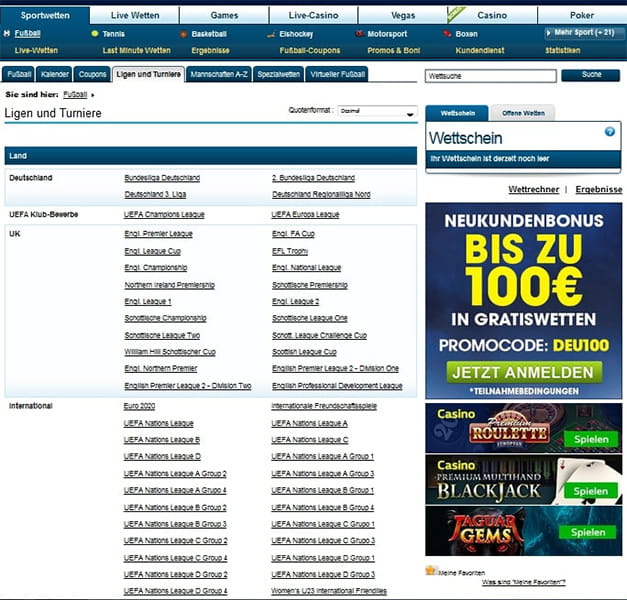 Wettangebot von William Hill