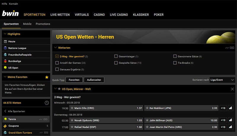 bwin Tennis Wetten