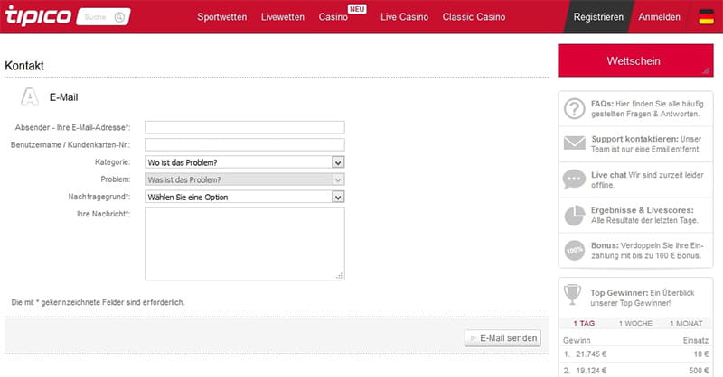 tipico kontakt formular