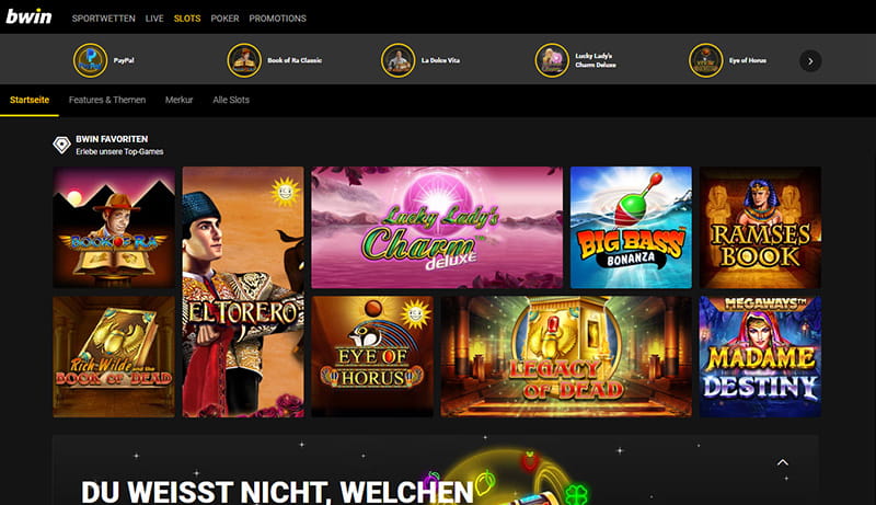 Die Startseite von bwin Slots