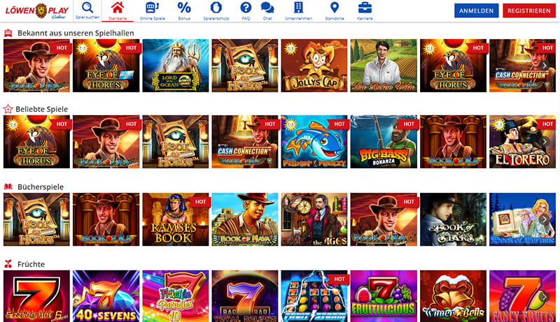 Die Startseite von Löwen Play