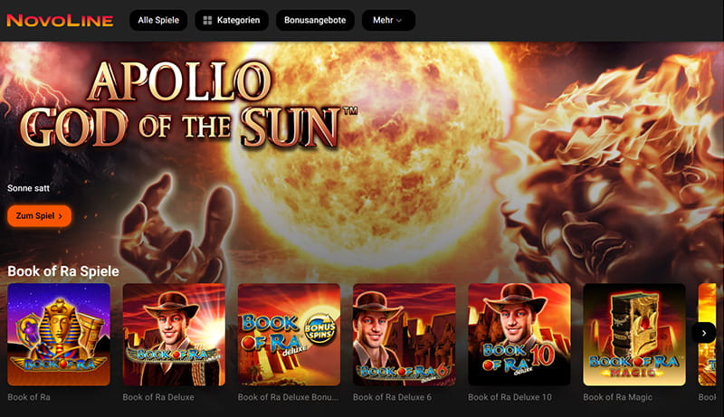 Die Startseite von Novoline