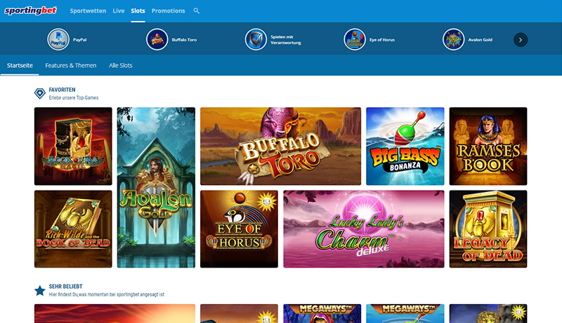 Die Startseite von Sportingbet Slots